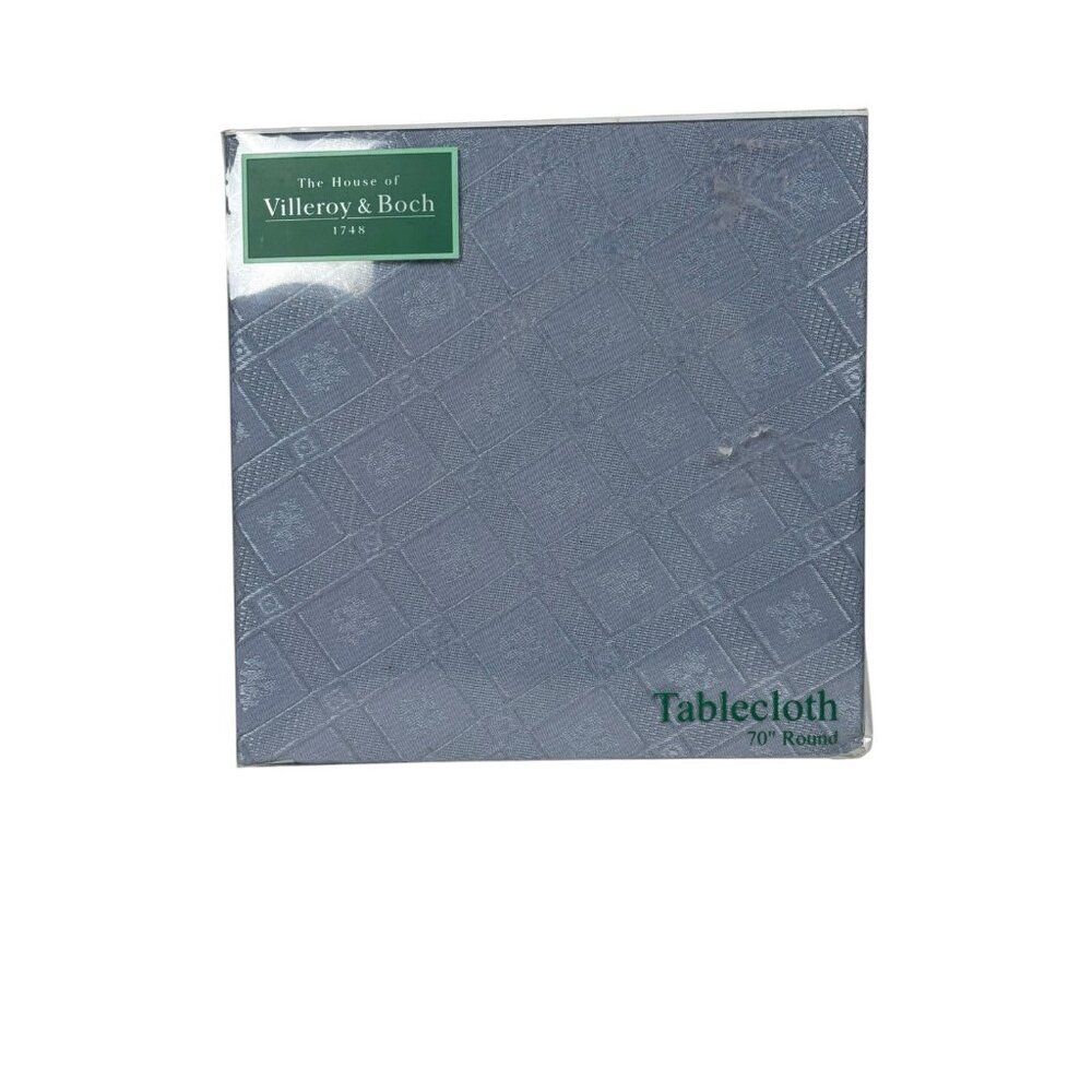 New Villeroy & Boch Solid Tablecloth Light Blue 70" Round Cotton Poly Blend